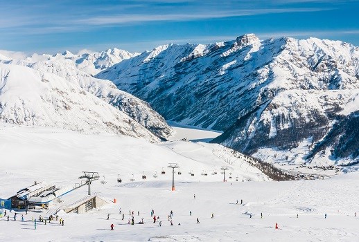 Blick auf das Skigebiet Livigno, Italien